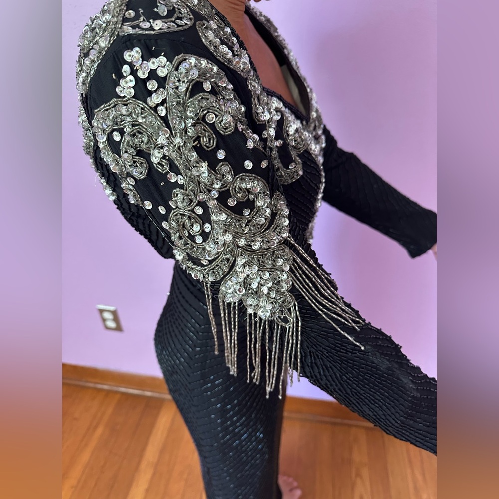 Vintage Elegant Black Beaded Women's Dress - Picture 2 of 14